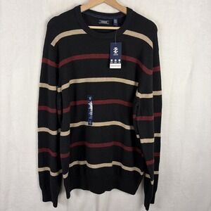 Izod Classic Striped Crewneck Sweater Cotton Blend Black Size Large NWT